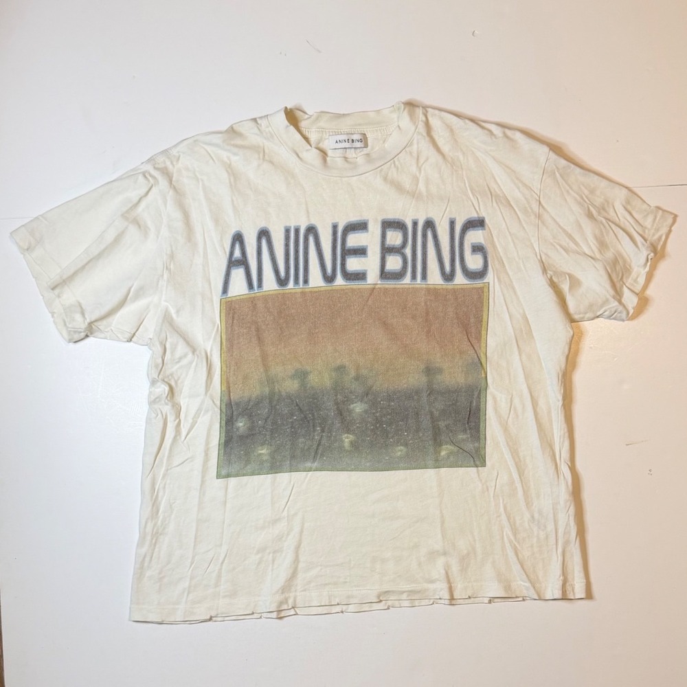 Anine Bing Distressed T-Shirt Womens XS Cream Cotton Short Sleeve Tee